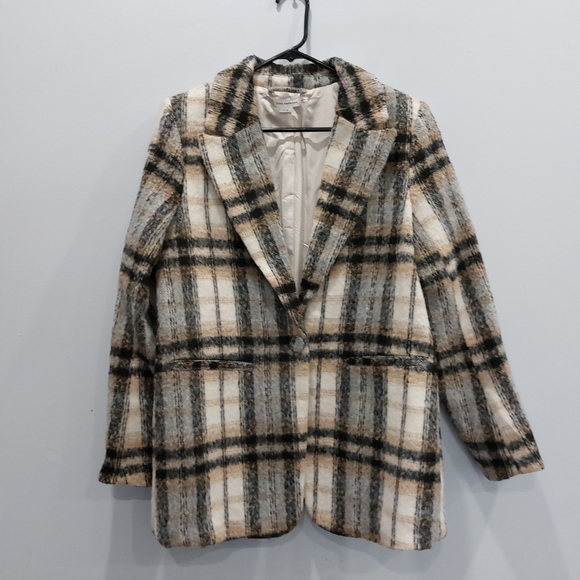 Good American Plaid Tie Waist Wool Shacket - Picture 2 of 9